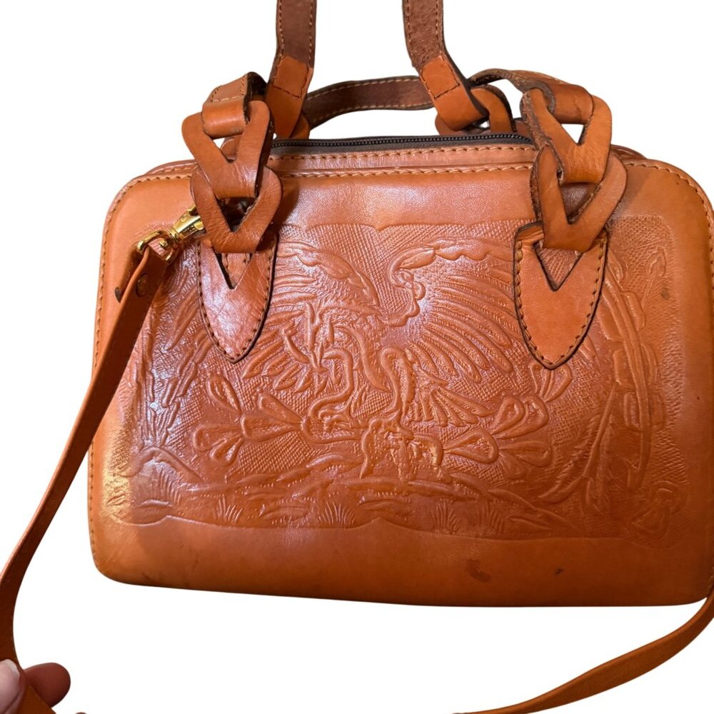 Rugero Handcrafted Tooled Leather Crossbody Bag With Floral & Eagle Design - Picture 2 of 10